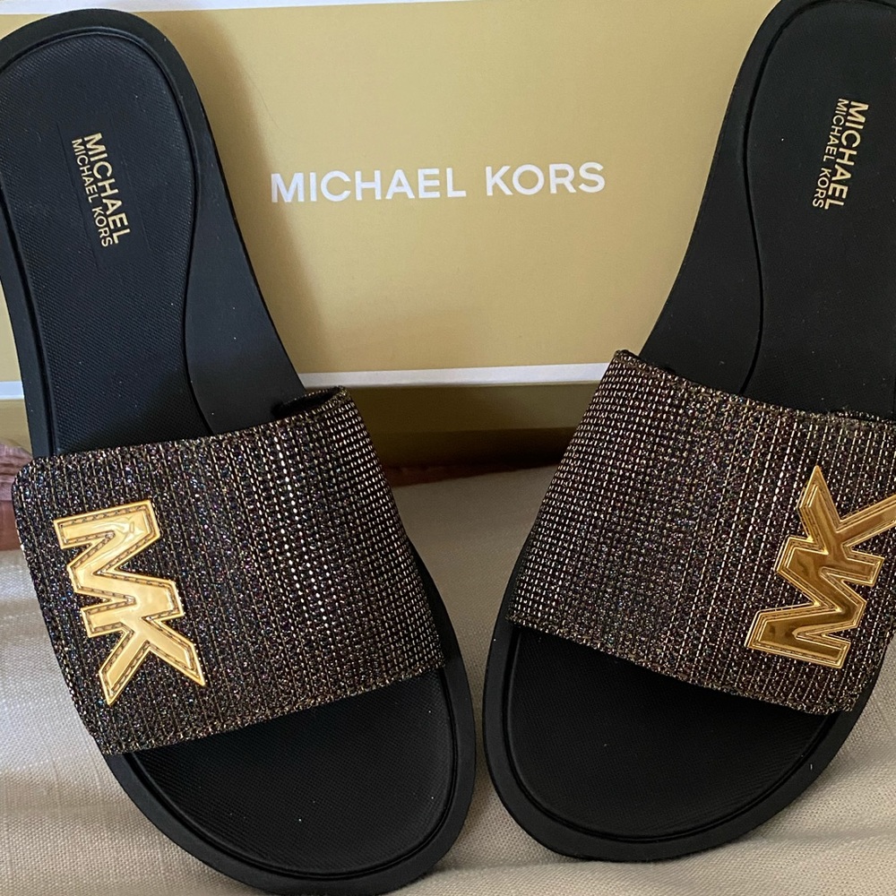 Michael Lord Glitter Mesh Slides